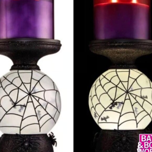 (2) Bath & Body Works Spider Web Swirling Bats Globe Pedestal Candle Holder - Picture 4 of 4